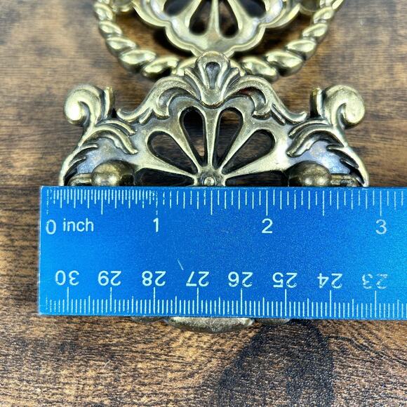 3 Vintage Round Brass French Art Nouveau Drop Bail Pulls Braided Rings 2.5" - Picture 3 of 7